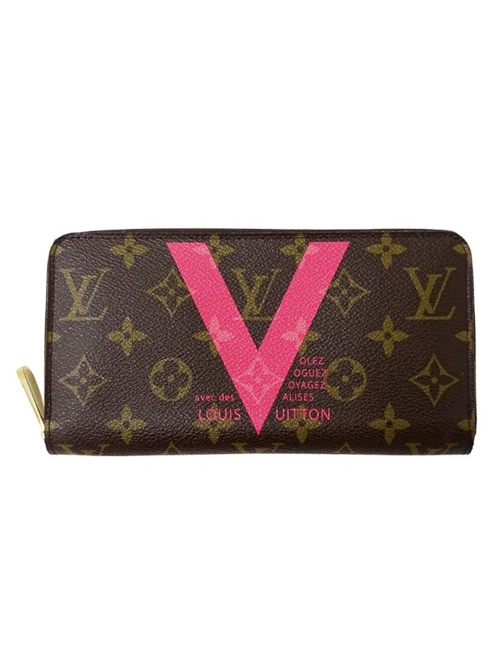 Louis Vuitton Wallet Monogram Zippy Grenade Brown Pink Zip Around
